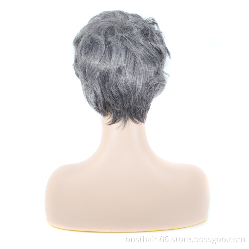 Onst Women lolita Cosplay Wig Hair Puffy Bangs Grey Ombre Synthetic Short Pixie Layered Curly Heat Resistant For Men White